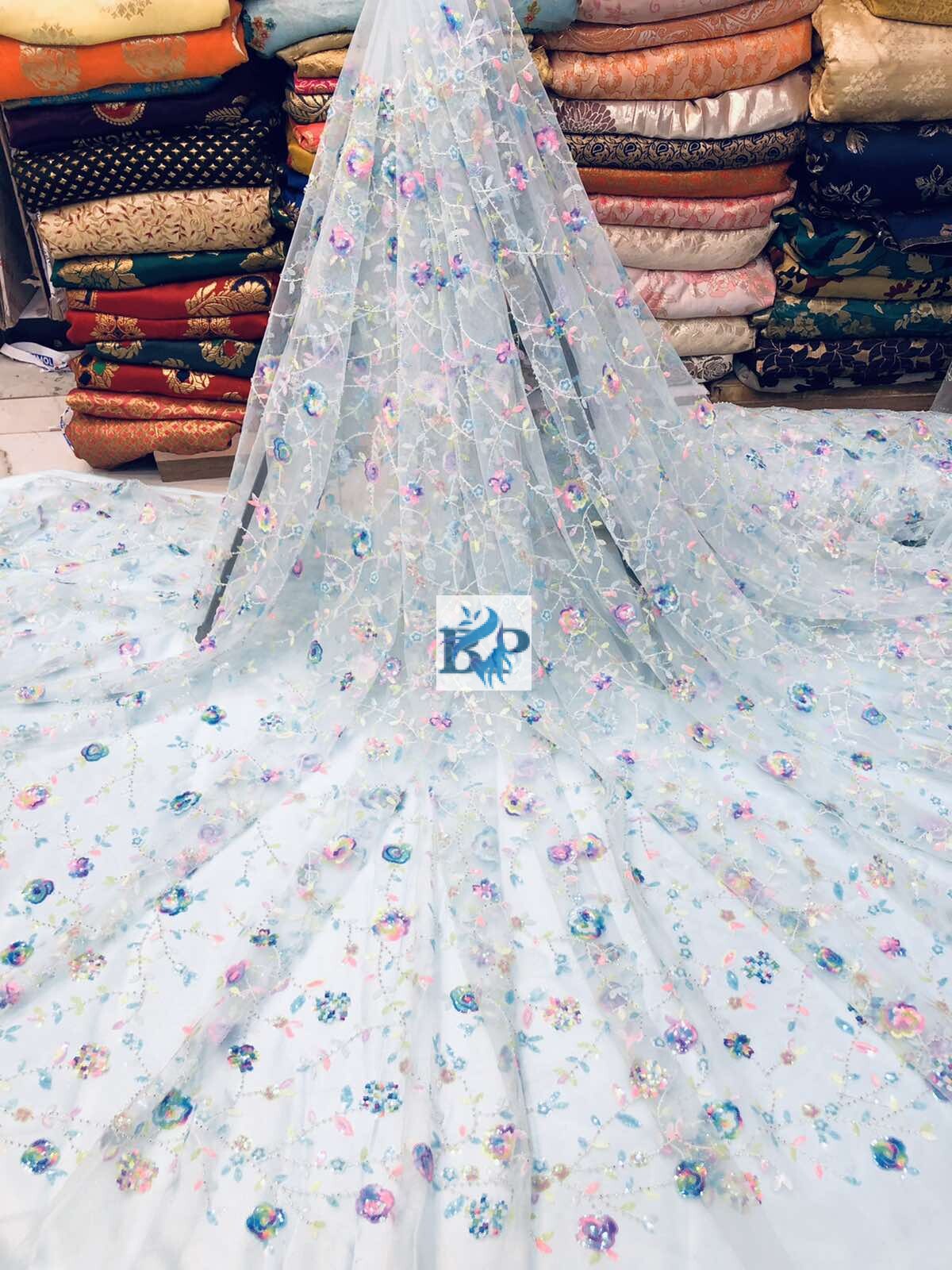 MESH Embroidery’s Fabric With Beaded Flowers With Glitter 