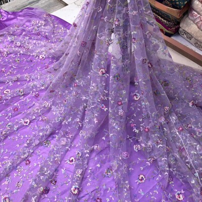 MESH Embroidery’s Fabric With Beaded Flowers With Glitter 