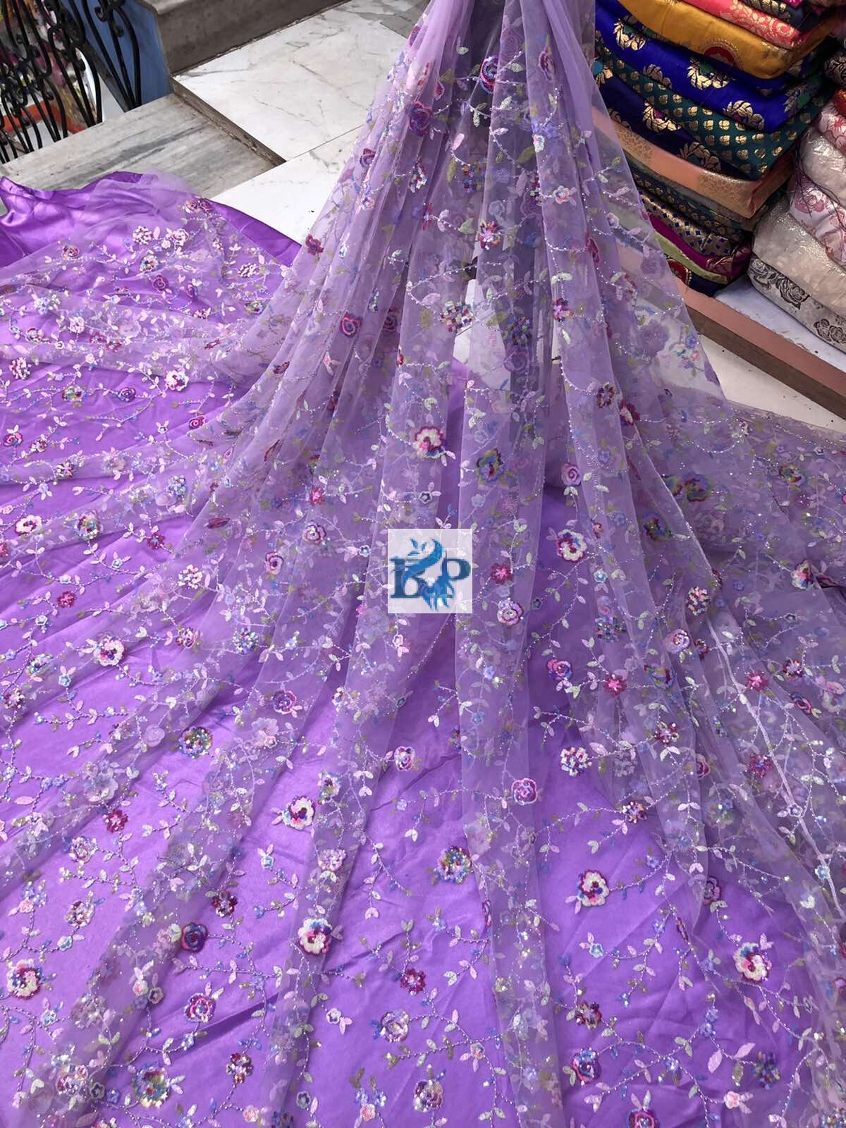 MESH Embroidery’s Fabric With Beaded Flowers With Glitter 